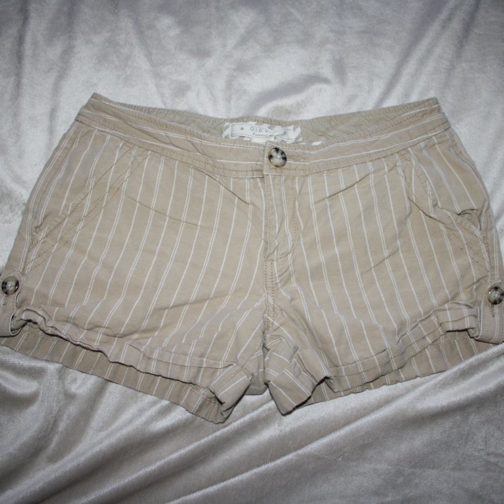 ☀️ Old Navy Khaki Pinstripe Shorts – Size 4 Linen-Cotton Blend · Classic Fit ·